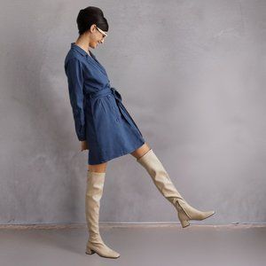 Anthropologie & Cloth & Stone Linen Belted Blazer Dress in Navy NWT